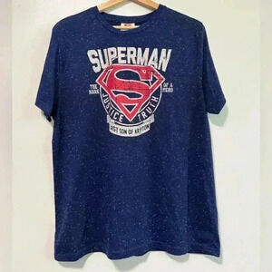 Superman Unisex Blue Speckled Graphic Tee, Size Large